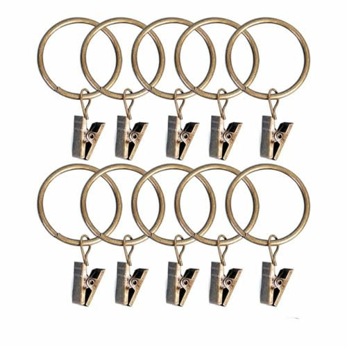 10PCS Home Decoration Rod Clips Shower Clamps Bath Metal Curtain Ring Hook Retro Clothes Pin Pole Buckle Accessories-Antique Brass-32mm