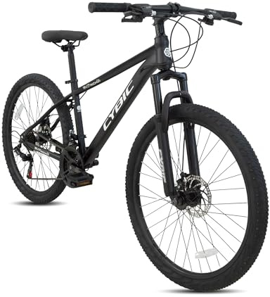 CYBIC 26 Inch Mountain Bike for Adults Men & Women, 21 Speed Hardtail Steel Frame MTB with Disc Brakes - Ideal for Trail, Commuting & Off-Road Riding in Black, Blue, Orange (Black)