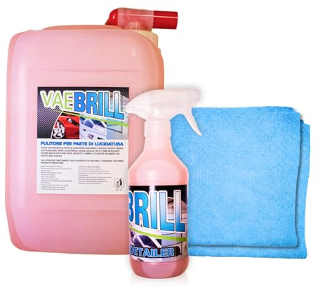 VAEBRILL Quick Detailer, Pulitore Universale Auto Tanica 5 L + Flacone 500 ml e 2 Panni in Microfibra, Lava Senza Acqua, Detergente Antistatico per Cruscotti, Vetri, Plastiche, Formula Professionale