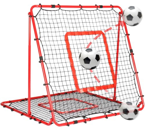 BaseGoal Rebounder für Fußball 120x120cm, Doppellagiges Netz, Faltbar | 8 Verstellbarer Winkel mit Roter Zielzone, Volleyball, Basketball, Ideal für Teenager & Erwachsene