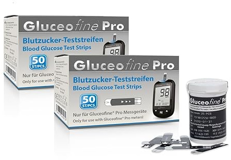 Gluceofine® Pro, Blutzucker-Teststreifen 100 Stück, zur Blutzucker-Kontrolle bei Diabetes einfach.sicher.messen!