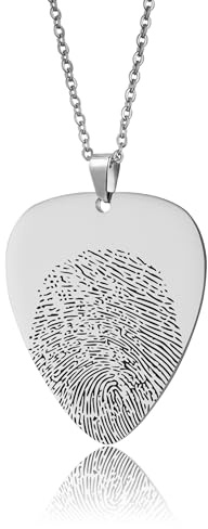 Gitarrenplektrum Fingerabdruck Halskette mit Gravur Personalisierter Gedenkanhänger mit feiner Kette Erinnerungsstück Trauerschmuck Verlust Geschenk (KP.2)
