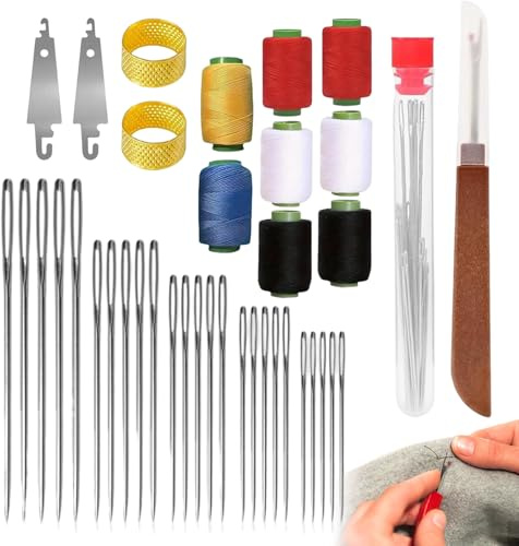 Kit de agujas de coser de acero inoxidable, 39 piezas, suministros de costura a mano con ojo, con estuche de almacenamiento, enhebrador de hilo, dedal para principiantes, adultos, reparación