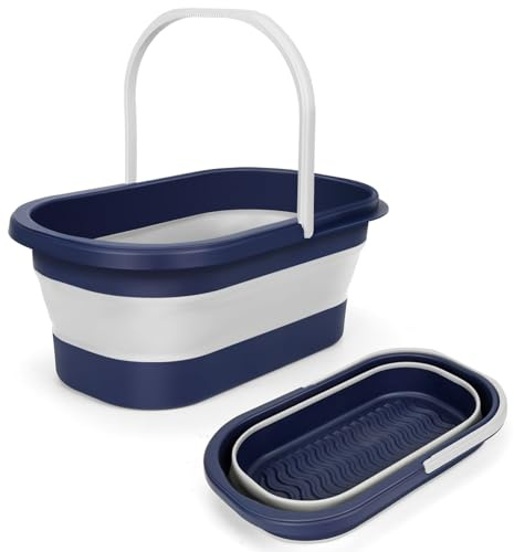 Collapsible Mop Bucket with Handle Portable Silicone Square Wash Bucket for Car Washing Laundry Storage Cleaning Camping Fishing,Space-Saving Plastic Bucket Single Pack
