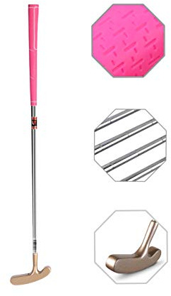 Two Way Junior Golf Putter Stainless Steel Kids Putter Both Left and Right Handed Easily Use for Kids Ages 9-12 (gold head+pink grip,29 inch,age 9-12)