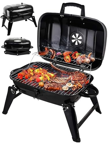 Grill Trade Parrillas de carbón portátiles – Mini parrilla de barbacoa – Parrilla de carbón de mesa pequeña para cocinar al aire libre, parrilla de barbacoa plegable para camping, picnic