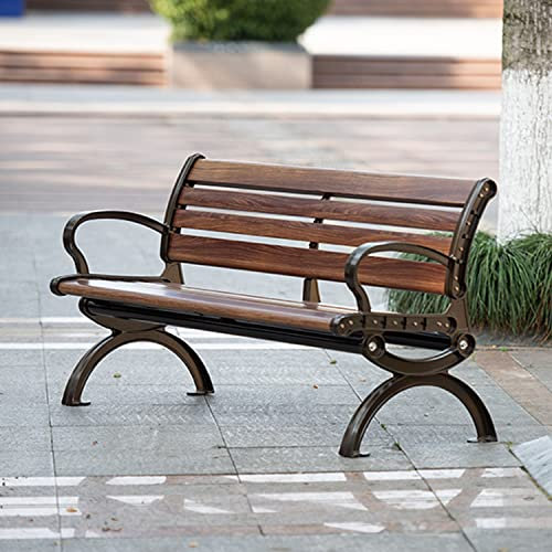 Gjuten aluminium uteplats Trädgårdsbänk, utomhusbänk metallbänk, utomhusbänkar väderbeständiga med ryggstöd och armstöd, stolsben i gjutet aluminium + sitsyta i zinklegering (storlek: 150x57