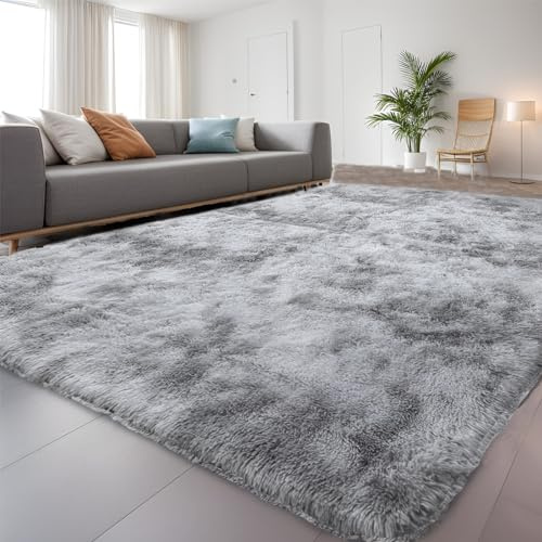 QUINZI Tapis Moelleux Shaggy Moderne Moelleux Tapis de Chambre de Salon antidérapant en Fourrure synthétique Gris Clair - 60 x 90 cm
