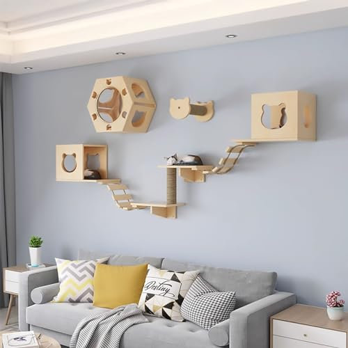 Multifunktional Katzen Kletterwand, Katzen Kletterwand, DIY-Katzenwandmöbel, mit Katzenstange, Katzenkratzer, Katzenbrücke und Katzenhaus (Size : Style 1)
