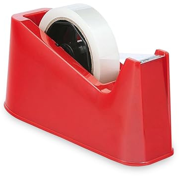 Dispenser per nastro resistente, base in gomma antiscivolo, lama di taglio affilata di alta qualità, distributore di adesivo da scrivania, taglio uniforme, erogazione con una sola mano (rosso)