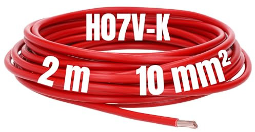 Kalitec Câble de câblage H07V-K 10 mm² rouge - 2 m - Flexible - Toron 10 mm² - Câblage à fils fins