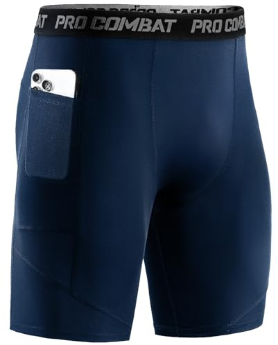Niksa 1 Piezas Mallas Running Hombre Mallas Cortas Hombre Pantalones Cortos Entrenamiento con Bolsillo para Celular Secado Rápido Transpirable Pantalones Cortos, Azul Marino, L