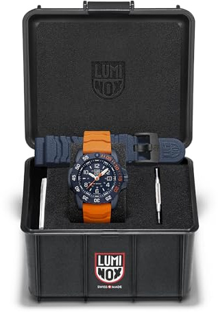 Luminox Herren Armbanduhr Navy Seal Foundation Back to The Blue mit Armband aus Kautschuk, Farbe: Orange, Durchmesser: 45mm, Wasserdichtigkeit: 20 ATM, XS.3253.CBNSF.Set