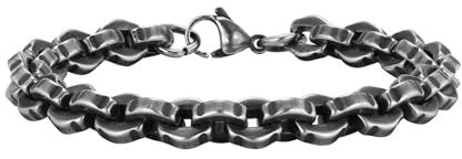Beydodo Edelstahl Armbänder Antik Silber 21CM, Herren Armband Personalisiert 8.7MM Bohnenkette Gliederarmband Partnerarmband Charm Armbänder für Männer