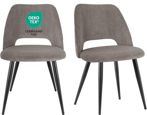 JIJIAN Esszimmerstühle 2er Set, Streifencord mit Ausschnittrückenlehne | Stühle Esszimmer, Küchenstühle, Wohnzimmer Essstühle, Gepolsterte Stühle für Esszimmer, Küche, Schlafzimmer, Braun