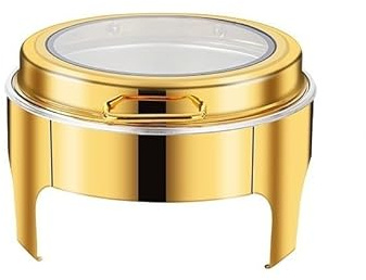YBNKKUXKN Scaldavivande 2 Pezzi for Buffet Scaldavivande Rotondo in Acciaio Inossidabile con Coperchio Idraulico Trasparente Scaldavivande for Buffet(Gold)