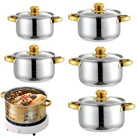 Batterie de cuisine à induction – 10 pièces en acier inoxydable, collection de casseroles et poêles de cuisine comprenant plusieurs tailles de couvercles en verre, 18 cm, 20 cm, 22 cm, 24 cm, 26 cm de