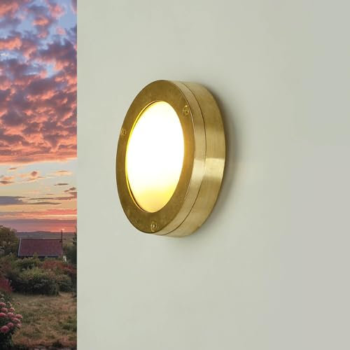Licht-Erlebnisse Aussen Wandleuchte aus Echt-Messing wertig & Glas IP64 wetterfest G9 wechselbar Hof Garten Hauswand Wandlampe Außenleuchte Schiffslampe maritim
