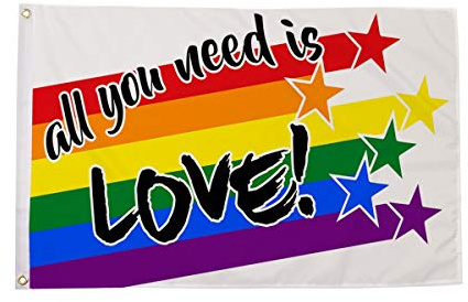 AZ FLAG Drapeau Arc en Ciel All You need is Love 150x90 cm 2 Œillets | Usage intérieur et extérieur Drapeau décoratif gay coutures doubles et bords renforcés avec œillets métalliques