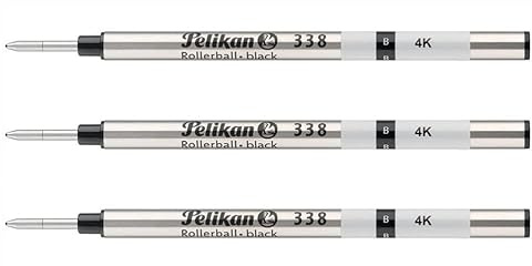 PELIKAN 3 Stück Ersatzminen für Tintenroller 338, breite Spitze, Schwarz