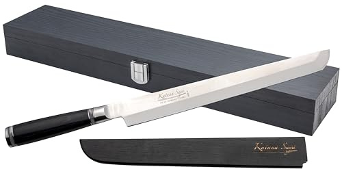 Katana Saya Coltello 27 cm Tako Sashimi, acciaio inossidabile VG-10 Damasco a 67 strati, manico in legno Pakka