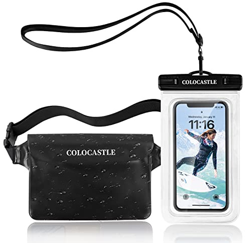 COLOCASTLE wasserdichte Tasche & wasserdichte Handyhülle Unterwasser Set, wasserdichter Beutel Bauchtasche Schutzhülle mit IPX8 wasserfeste Handytasche für Wassersport, Strand, Schwimmen, Bootfahren