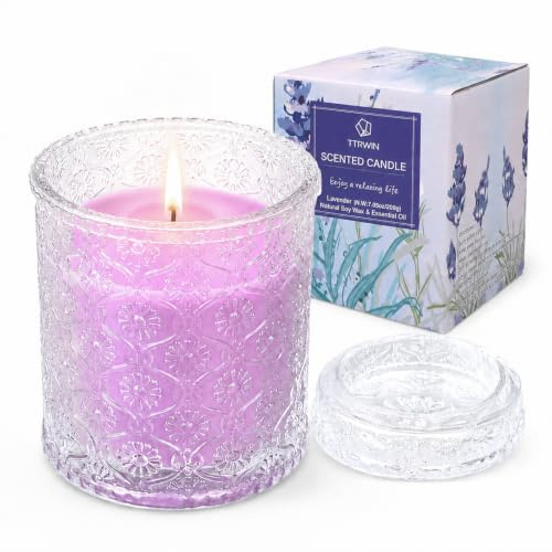 TTRWIN Duftkerze im Glas, 200g Lavendel Kerze, Natürlichem Sojawachs | 50 Stunden Brenndauer, Schönes Geschenk für Frauen, Dekoration für Umzug, Weihnachten, Geburtstag, Muttertag