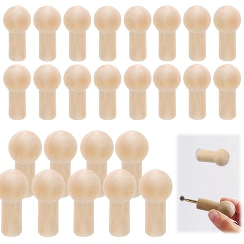 TULEBOLIAN 25 Stück Holz Haken,Kleiderhaken,Garderobenhaken,Runde Wandhaken,Huthaken,mit Schrauben,5 * 2.3cm,Dekorative Haken,für Wandmantel,Schlafzimmer,Handtuch