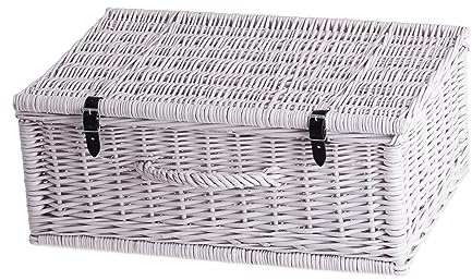 e-wicker24 Alles aus Weide Weidenkoffer, Aufbewahrungskorb, Stylingkorb, Picknickkorb, Geschenkkorb, Deko-Korb, Multifunktionsbox (Weiß)
