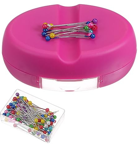 QUARKZMAN Magnétique Épingle Coussin avec 100pcs Multicolore Plastique Tête Épingles, Support avec Tiroir, pour Couture Quilting Aiguilles Épingles Cheveux Bobby Épingles, Rose