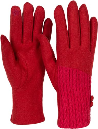 styleBREAKER Damen Touchscreen Handschuhe Einfarbig mit Zopfmuster und Knöpfen, warme Fingerhandschuhe, Winter 09010041, Farbe:Terracotta