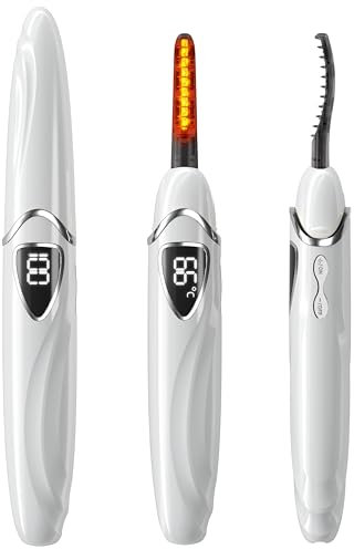 EYECURL Heated Lash Curler- Heated Eyelash Curler 10s Fast Heating Up,No Pinching for Lifted Lashes 24 Hours, Portable Electirc Lashes Curler (Bright White/Silver, S600-148MM)