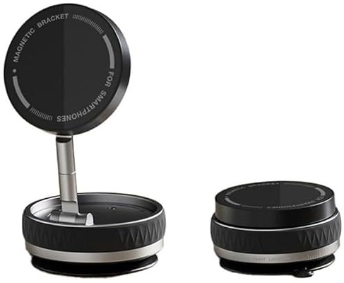 New&Teck Support Téléphone à Ventouse avec Verrouillage Rotatif, [10 Aiments] Support pour Magsafe Voiture, [Pliable & 360°] Tous Les Smartphones sur Surface Lisse. (Noir, K10B)