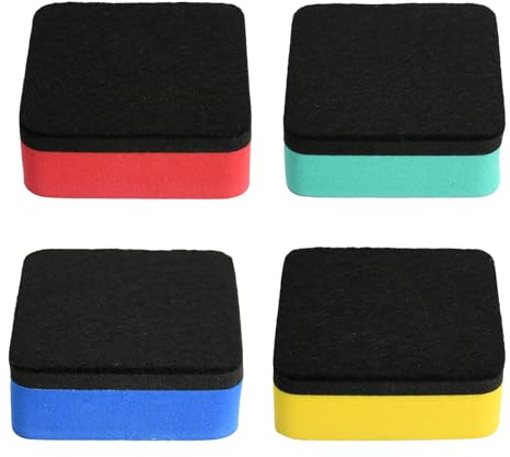 Paquete de 4 Borradores Magnéticos de Pizarra Blanca de 5 x 5 x 1,7 cm, Borradores de Pizarra Blanca Seca para Oficina, Aula, Escuela, Hogar (Amarillo, Turquesa, Rojo, Azul)