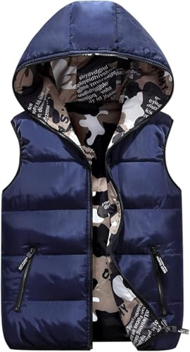 Mäns Väst Vadderad Kamouflage Vändbar Väst ärmlös Jacka, Dark blue, M
