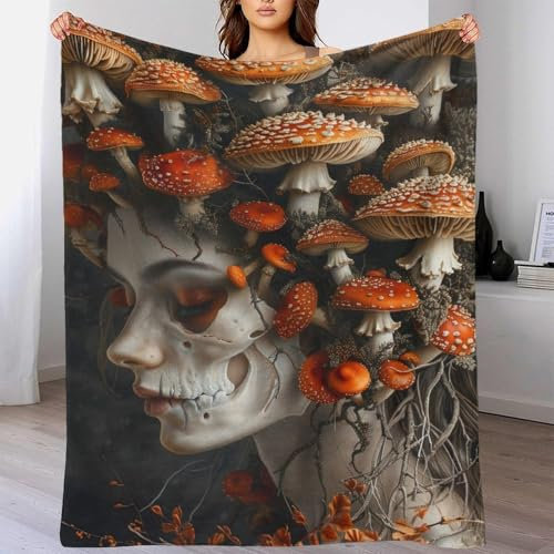 TBDUEPS Skeleton Woman Mushrooms 3D Printing Throw Blanket Sofa A Plush Blanket Suitable for All Seasons for Children 80x90inch(200x230cm)