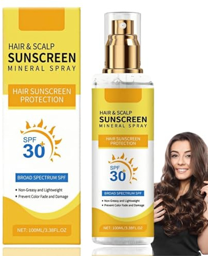 Hair & Scalp Sun Protection Spray, SPF30 Scalp Sunscreen, Sun Protection for Hairs, UV Shield for Colour-Treated Hair, Scalps Spf, Prevents Color Fade & Dryness, Ideal for Beach, Running(100ML)