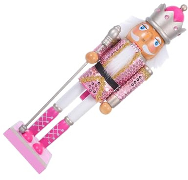 MALUGOGO Figura de soldado cascanueces de madera rosa pintada a mano, adorno de muñeca de marioneta de Navidad para decoración del hogar y exhibición de mantel, decoración navideña coleccionable única