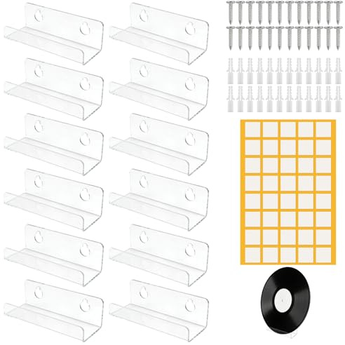 Scettar 12 PCS Vinyl Wall Mount, 10cm Clear Vinyl Record Display 4 Inch Clear CD Display, Holder Wall Record Shelf for Home Decoration and Music Enthusiasts