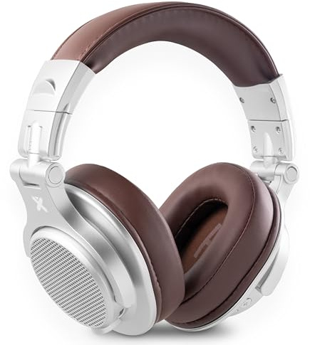 Vonyx HDX120WSN - Over Ear Kopfhörer Bluetooth, 75 Std. Akku, 40mm Treiber - Tiefer Bass, Studio Kopfhörer Kabellos - 3,5/6,3mm Klinke – Faltbar & Drehbar, Bluetooth Headphones mit Tasche - Alu/Braun