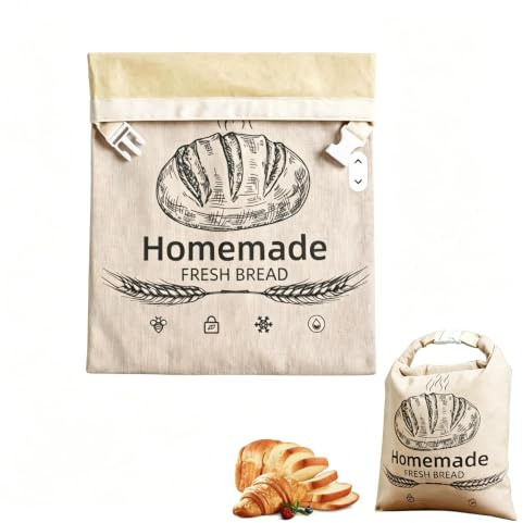 DiiWmme Brotbeutel Leinen, 32x43 cm Natürlichem Bienenwachs Brotbeutel | Schnallverschluss Brottüte mit Bienenwachs Wiederverwendbar Brotaufbewahrung Frischhalten für Brot Sauerteig Backwaren