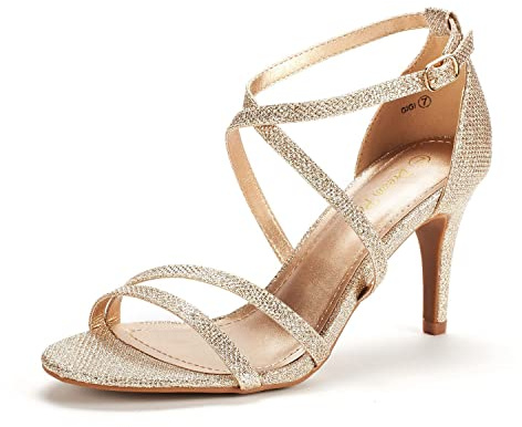 DREAM PAIRS Women's Heel Sandals GIGI Fashion Stilettos Open Toe Pump Heel Sandals Size 7 Gold Glitter