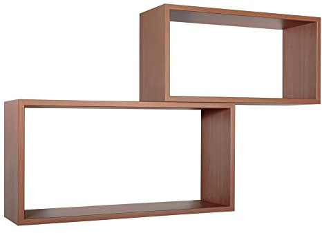 MODULARREDO | BIS RETTANGOLO BISLUNGO Set di 2 Mensole da Muro, Pensile Bagno, Mensola da Parete, 70x35 p20 cm e 60x30 p20 cm, Kit Tasselli Incluso, Ciliegio - Made in Italy
