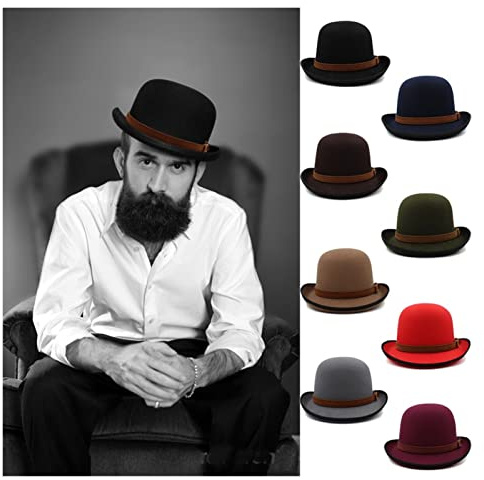 shunchunli Men 's Oval Top Classical Wool Bowler Hat Roll Rim Derby Cap Sunhat Party Street Style Adjustable Size US 7 1/8-7 3/8 UK M-L (Color : Khaki, Size : 57-59cm)