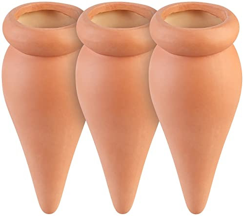 Royal Gardineer Pflanzenbewässerung: 3er-Set 2in1-Terracotta-Wasserspender für Topfpflanzen, je 330 ml (Bewässerung Pflanzen, Pflanzen Bewässerung Terracotta, Feuchtigkeitsmesser)