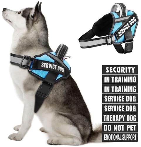 Hundeweste Geschirr und Aufnäher Set, Animire im Training Service Hund Geschirr mit 10 Hundeaufnähern, reflektierende Hundeweste mit Griff für kleine, mittlere, große und extragroße Hunde