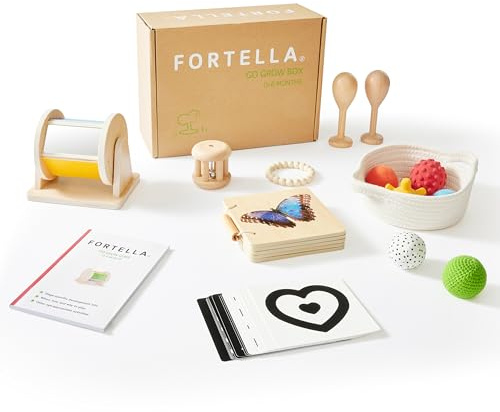 Fortella Go Grow Box, Montessori Spielzeug ab 1 Jahr, 8 in 1 Holzspielzeug für Baby & Kleinkinder 1 2 3 Jahre, Motorikwürfel, Lern- und Entwicklungsspielzeug, Geburtstag Geschenk Kleinkind(0-6 Monate)