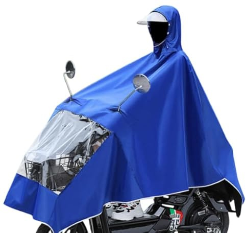 Seven-Flower Mens Women Cycling Bicycle Bike Rain Cape Poncho Hooded Windproof Rain Coat Mobility Scooter Cover (Blue,One Size)
