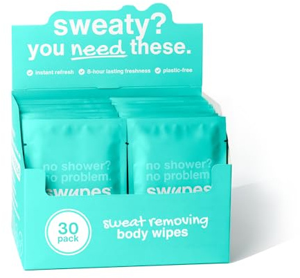 Swypes Large Body Wipes for Adults No Shower - 30 Pack Shower Wipes, 100% Biodegradable Dual-Sided Cleansing Wet Wipes for Adults with Vitamin E for Face & Body, Perfect for Gym, Travel & Camping
