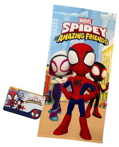 Marvel Asciugamano per bambini Spidey e la sua supersquadra 70 x 140 cm | 100% poliestere morbido e leggero, asciugatura rapida, ideale per spiaggia piscina e bagno bambini e fan di Spiderman